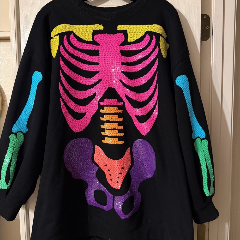 QUEEN OF SPARKLES RETIRED Colorful Skeleton Long Sleeve Tunic/Dress